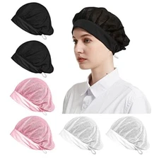 6 Pack Adjustable Chef Cap One Size 2 Black+2 White+2 Pink Elastic Drawstring