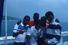 1985 NEW EDITION Candid Bobby Brown, Bell, Bivins, DeVoe, Tresvant 35mm Slide