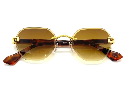 Uomo Classy Elegante Sofisticato Rétro Sole Occhiali senza Montatura Oro Miele - Picture 5 of 6