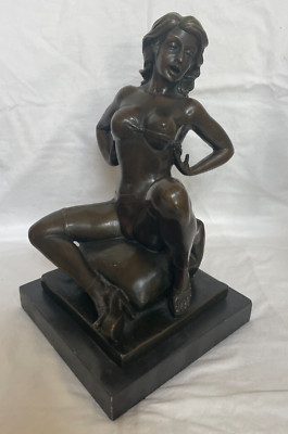 Ferdinand PREISS (German 1882-1943) Woman Removing Bra Bronze Erotic Figurine