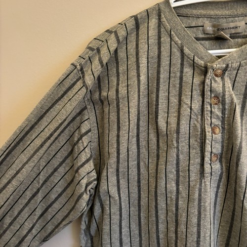 VTG Basic Equipment Henley Long Sleeve Shirt Vertical Stripes Gray Mens Size XL - Picture 4 of 7