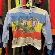 Dr Denton Formula 1 Racing Racoon Youth Size 4 Long Sleeve Pajama Shirt Vintage
