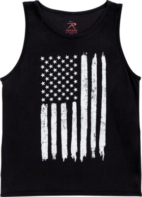#ad Black Tank Top Sleeveless Muscle Tee Distressed U.S. Flag T Shirt $14.99