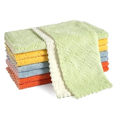 キッチンディッシュクロス、超吸収性コーラルベルベット8パックマルチカラーダブルデッキ