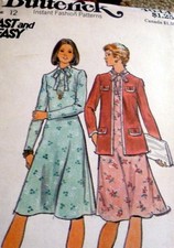 LOVELY VTG 1970s JACKET DRESS Sewing Pattern 12/34