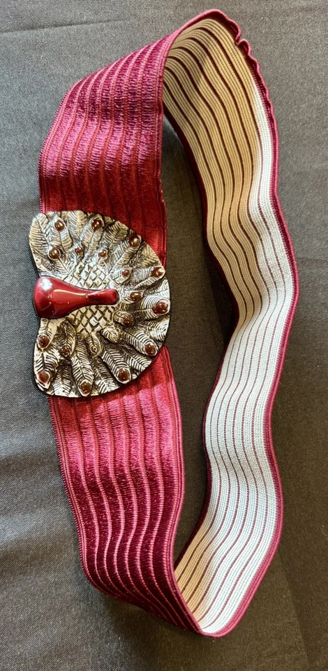 Vintage Charmant Belts Peacock Burgundy Stretchy Belt Beverly Hills - Image 3 of 4