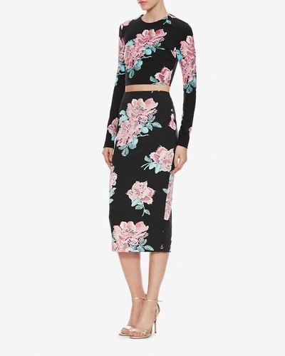 ELIZABETH & JAMES Sz 4 Darci Black Floral Ponte Knit Midi Pencil Skirt BRAND NEW - Picture 4 of 5