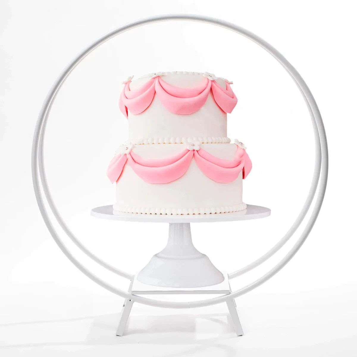 White Double Ring 80cm Hoop Cake Stand Holder Wedding Engagement