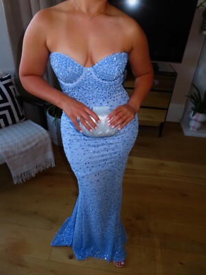 white dress and blue shoes Embellished Cowl Neck Maxi Dress in Powder Blue - 6 main image 1