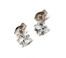 Princess cut CZ Earrings Sterling Silver 4 mm Carded Made in USA