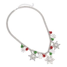 Christmas Necklace Colorful Sparkly Rhinestone Charm Collar Pearl Snowflake
