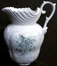 RARE Antique G.P.Co NAUTILUS SHELL WATER PITCHER Embossed Transferware Ironstone