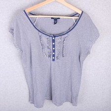 Chaps Blue White Stripe Casual Dress Shirt Blouse Women L