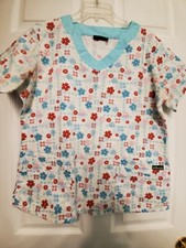 UA Scrubs Scrub Top size M Turquoise/Red Floral on White-Chest 23"/L 26.5"