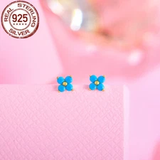 Genuine 925 Sterling Silver Cubic Zircon Bridal Gold Plated Stud Earring Jewelry