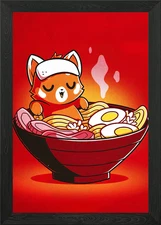 Red Panda in Ramen Bowl Illustratio Framed Wall Art Poster Canvas Print Picture