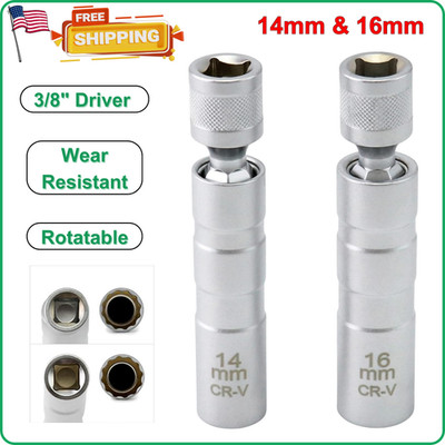 QWORK 14mm&16mm Magnetic Swivel Spark Plug Socket, Thin Wall Magnetic Rotating