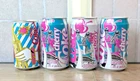 VTG Cherry Coke Pop Art Can Lot x 4 Beach Graphics + Germany Yellow Cartoon Hand
