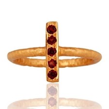 Natural Garnet Gemstone Ring 18K 9Yellow Gold Plated 925 Sterling Silver Jewelry