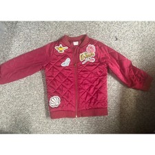 Disney Tutu Couture Girls Magenta Quilted Bomber Jacket Princess Patches Sz 7/8