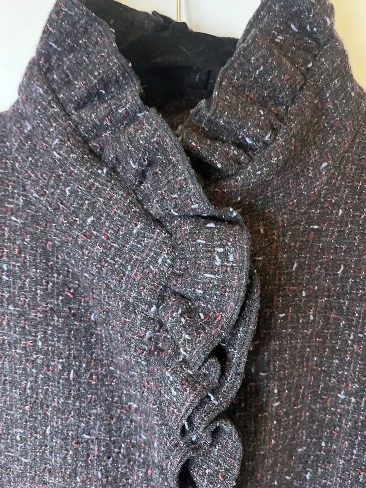 DKNY Women's Ruffle Front Wool Blend Coat In Cabernet Size 16W - Image 3 of 4