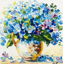 Impasto Painting Violet Flower Art Still Life Violets Wall Art Abstract 6 x 6"