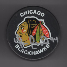 YANIC PERREAULT SIGNED CHICAGO BLACKHAWKS HOCKEY PUCK w/ COA