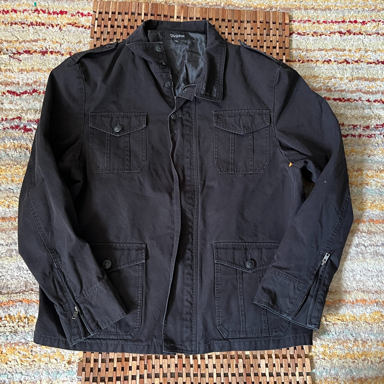 Brixton Canvas Full Zip Utility Military Jacket Black Men's Size XL