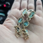 14kt Yellow Gold Diamond And Turquoise Drop Earrings With Clasp Closure On Posts — photo 8