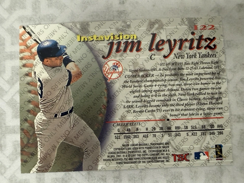 1997 Topps Stadium JIM LEYRITZ Members Only Instavision Holo Insert #I22! - Image 3 of 3