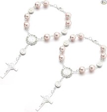 2 PCS Car Rosary for Rearview Mirror, Personalized Blessing Rear View pink