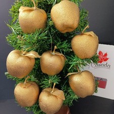Christmas Ornaments Golden Apple 8pcs Tree Decor Hanging Plastic With Leaf CN