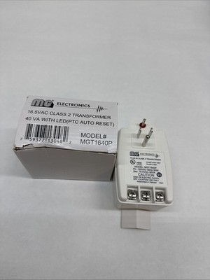 MG Electronics Plug In 16.5VAC Class 2 Transformer MGT1640P 40 VA  - NEW