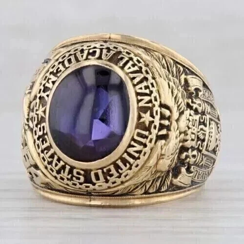 2Ct Oval Lab-Created Amethyst US Naval Academy Aggie Ring 14k Yellow Gold Plated - Image 2 of 4