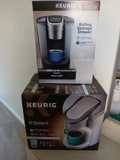 Keurig K-Select Single-Serve K-Cup Pod Coffee Maker, Matte White w/ Storage 