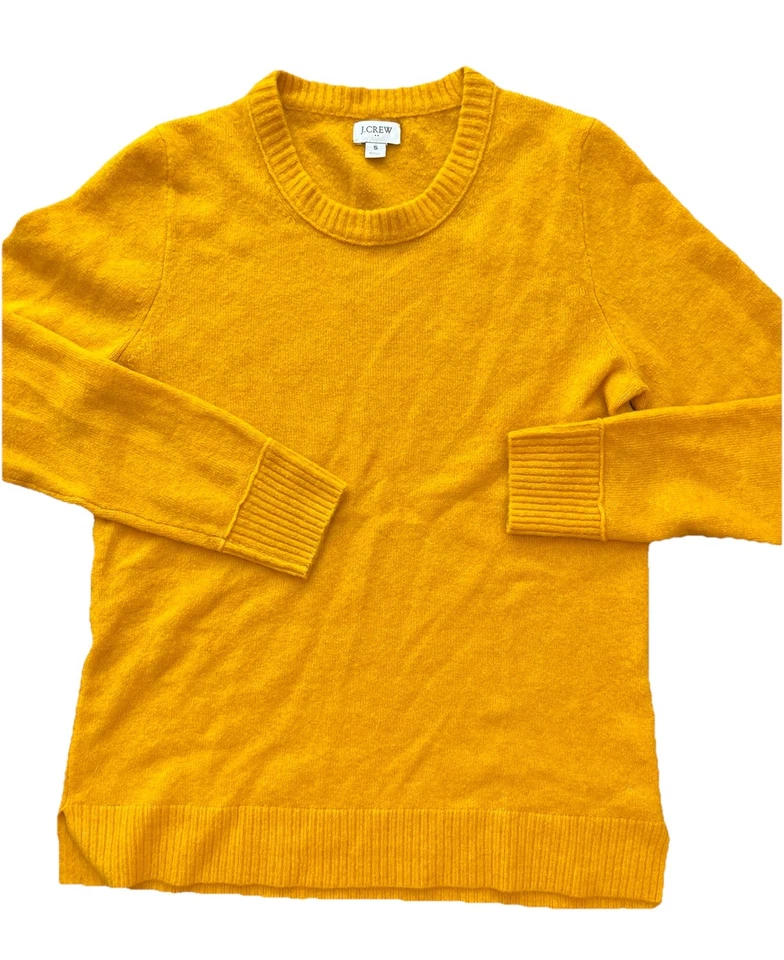 J. Suéter Crew Para Mujer Pequeño Mezcla de Lana Pullover Dorado Amarillo Cuello Redondo Tejido S Foto 2 de 4