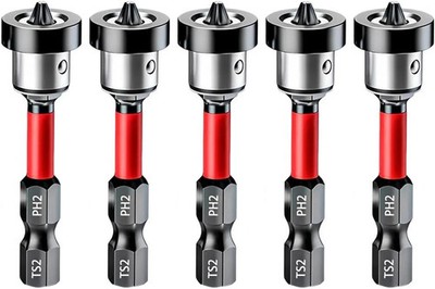 5Pcs Drywall Screw Setter, Magnetic Positioning Screwdriver Bits PH2 Bits, 1/4''