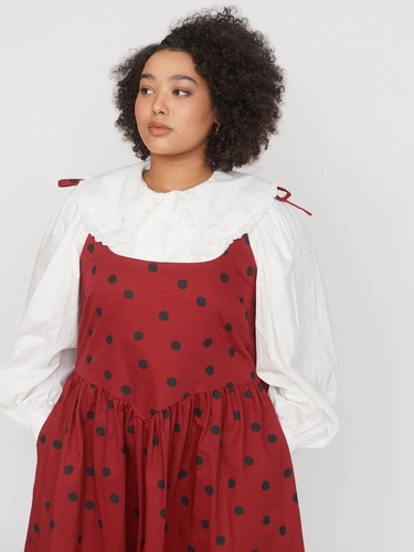 New Lazy Oaf Deep Red Polka Dot Tie Shoulder Dress Size UK 10 - Picture 6 of 7