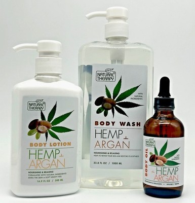 Natural Therapy Hemp + Argan Hydrating & Nourishing Body Lotion, Wash & Oil