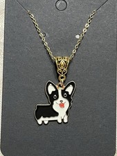 Adorable Dog Puppy Gold Enamel Bohemian Fashion Fun Necklace 18  