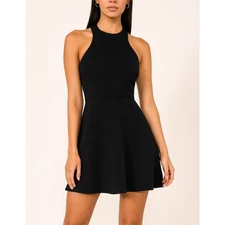 CUSHNIE Black Ponte Fit & Flare mini Dress Size Small 