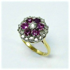 Vintage 2.75Ct Round Cut Diamond Daisy Flower Cluster Ring 14K Yellow Gold Over