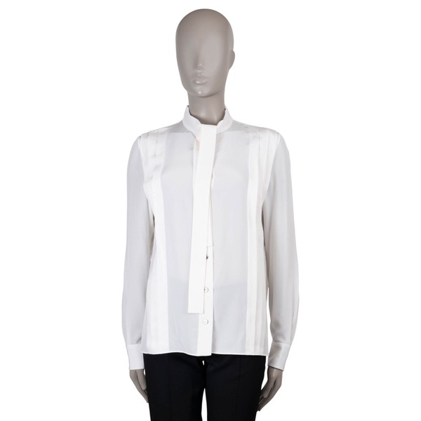73227 Auth LOUIS VUITTON Weiße Seide 2019 PLEAT LAVALLIERE Bluse Hemd 36 XS