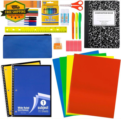 45 Piece School Supplies Kit Grades K-12 Folders Notebooks Pencils Pens Set