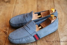Gucci Blue Suede Shoes Penny Loafers Mens UK 10.5 US 11.5 EU 44.5