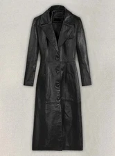 Women's Genuine Leather Trench Coat Pure Sheepskin Full Length Black Overcoat