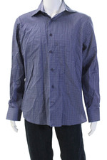Eredi Pisano Mens Spread Dress Shirt Dark Blue Geometric Long Sleeve Size L