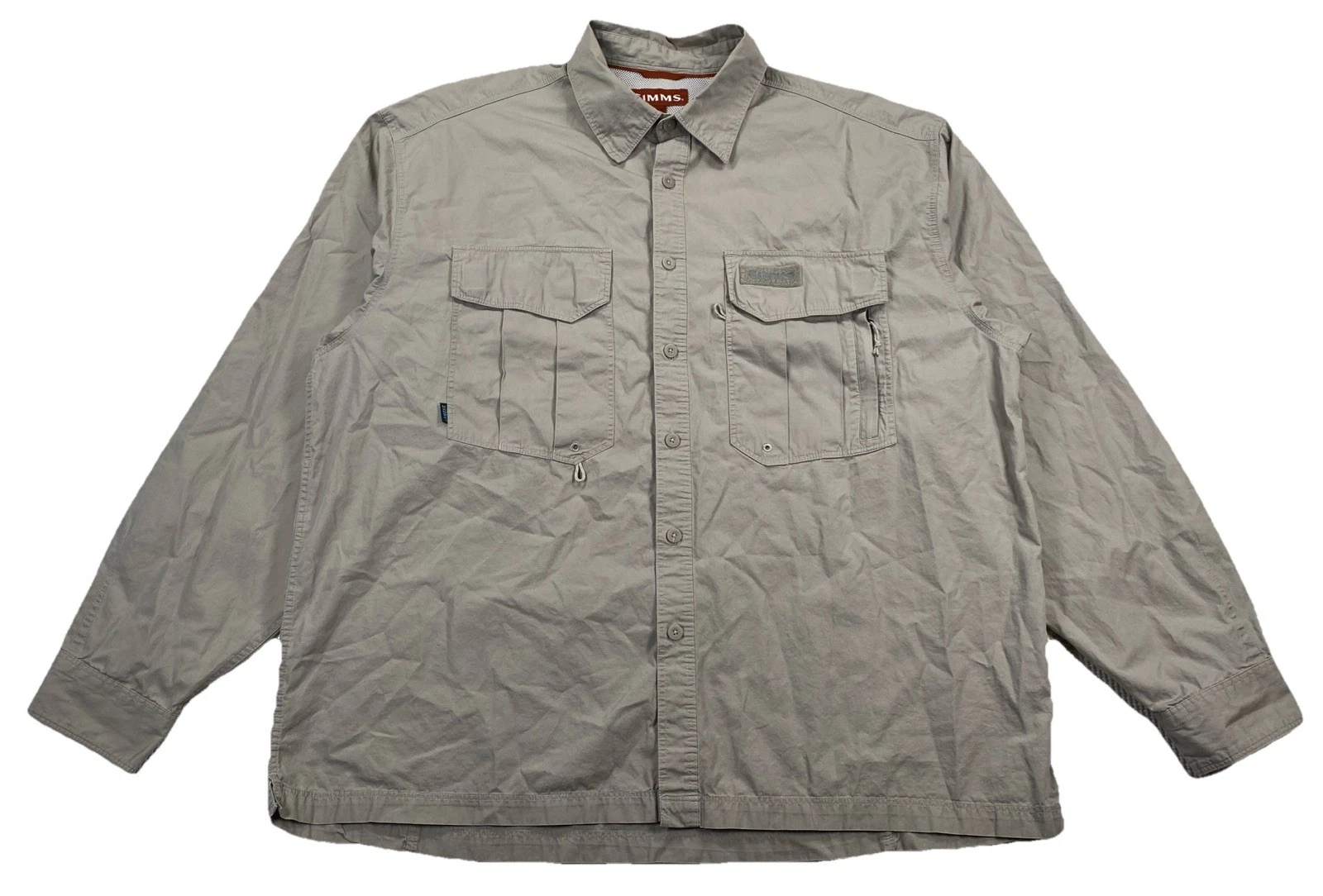 Simms Vented Long Sleeve Fishing Shirt Button Up Beige Men's XL