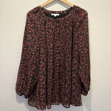 DR2 Babydoll Blouse Top Womens 2X Floral Office Vacation Boho