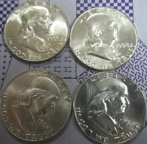Silver Franklin Half Dollar Lot Of 4 1955 1958 1962-D 1963 GEM BU